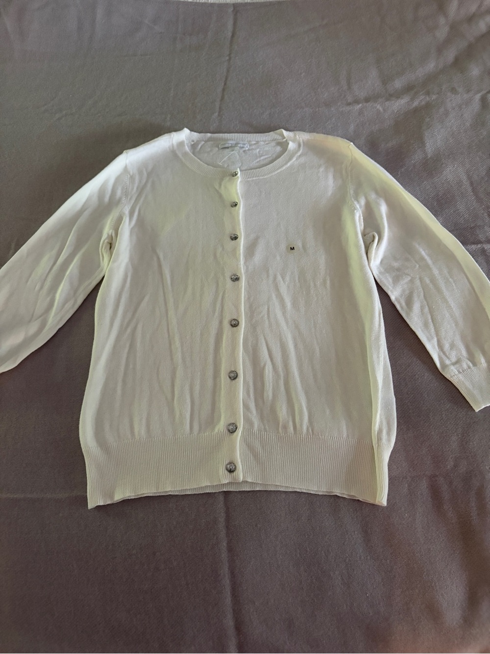 NWT New York & Company Off White Button-Up Cardigan Sparkle Buttons 3/4 Sleeve